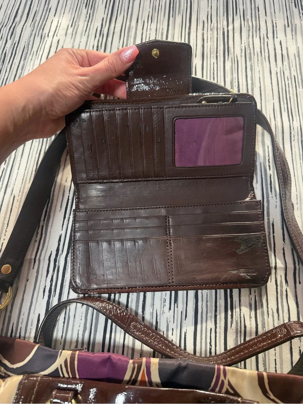 Coach Multicolor Signature Circle Print Tote with Wallet - Purple & Orange